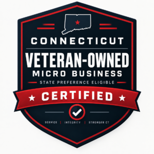Forward Security Labs marketing badge for Connecticut Veteran-Owned Micro Business certification; not an official State of Connecticut seal.