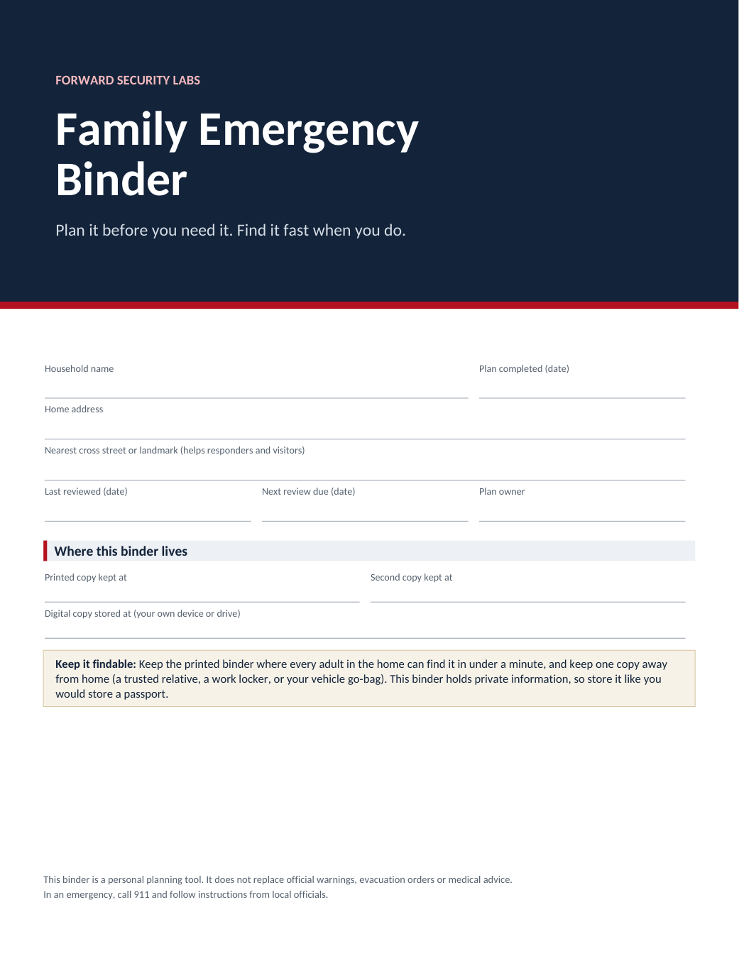 Genuine product preview for Family Emergency Binder