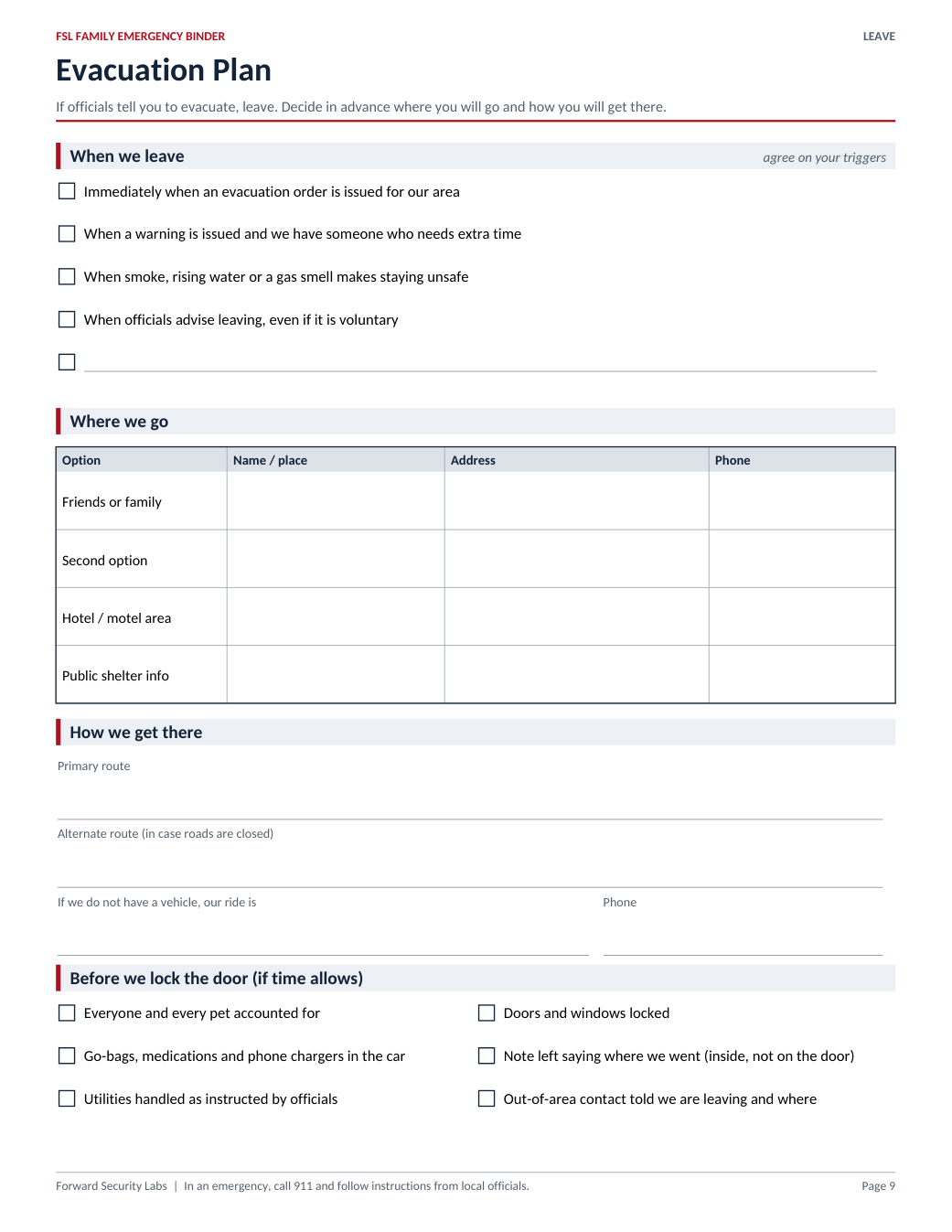 Actual evacuation planning page